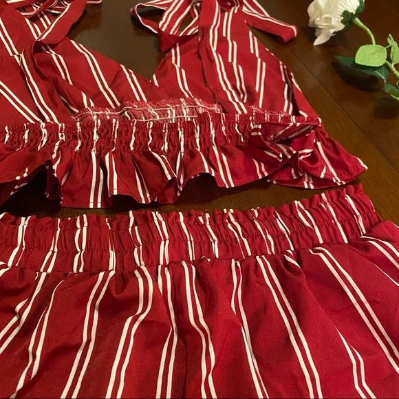 COPY - SHEIN red striped shorts set size M, NWOT 🤎 - Picture 10 of 15